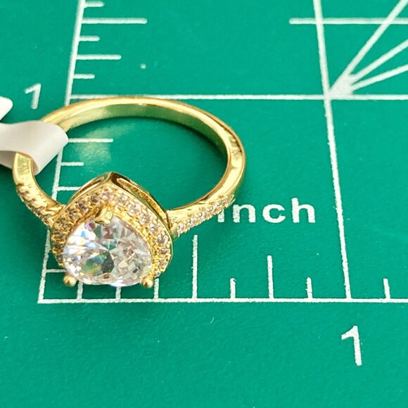 Heart Cut Cubic Zirconia Halo Cocktail Ring Yellow Gold Plated Size 7 8 9 - Picture 13 of 13